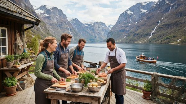 Où peut-on trouver une location en Norvège avec des cours de cuisine et des excursions en fjord?